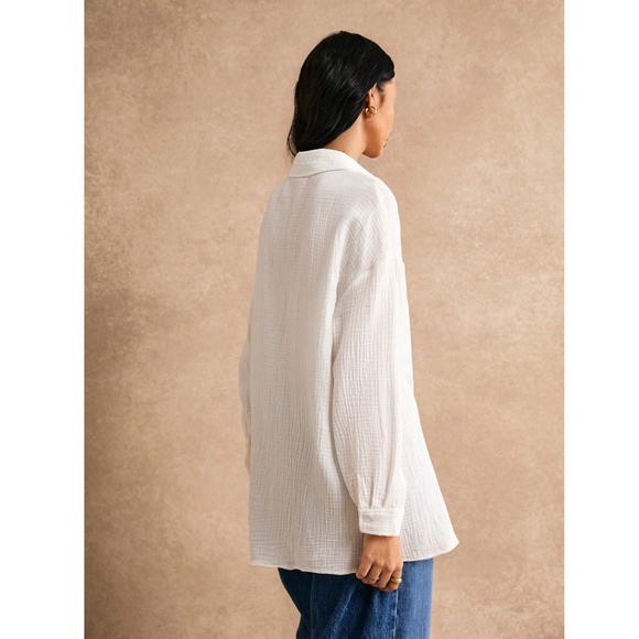Cotton White Casual Shirt Button Down Up Long Sleeve - Picture 4 of 13